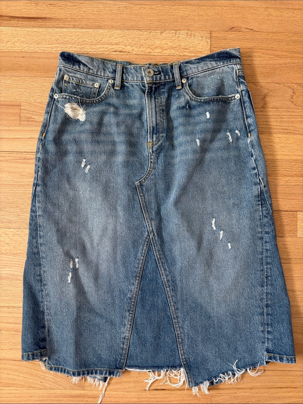 Rag and Bone - distressed denim knee length skirt - size 29